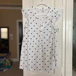 White & Black Polka Dot Ruffle Sleeve Top